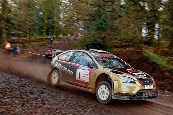 Eventual winner Paul Bird with co-driver Aled Davies on their way to victory in the  Weir Engineering Wyedean Forest Rally in the Forest of Dean on Saturday. Photo Chas Breton.